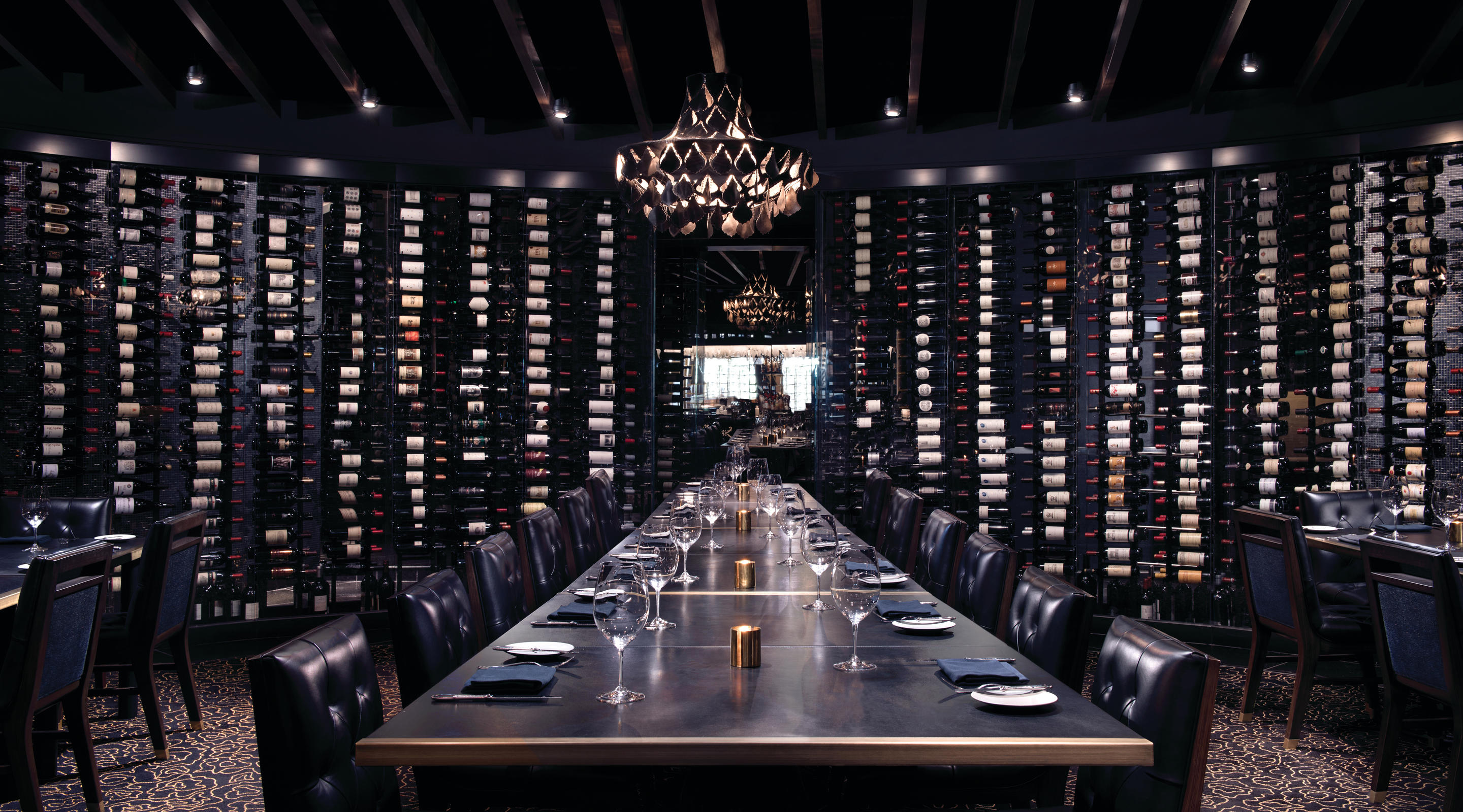 A wine alcove within a private dining room at Jean Georges Steakhouse.